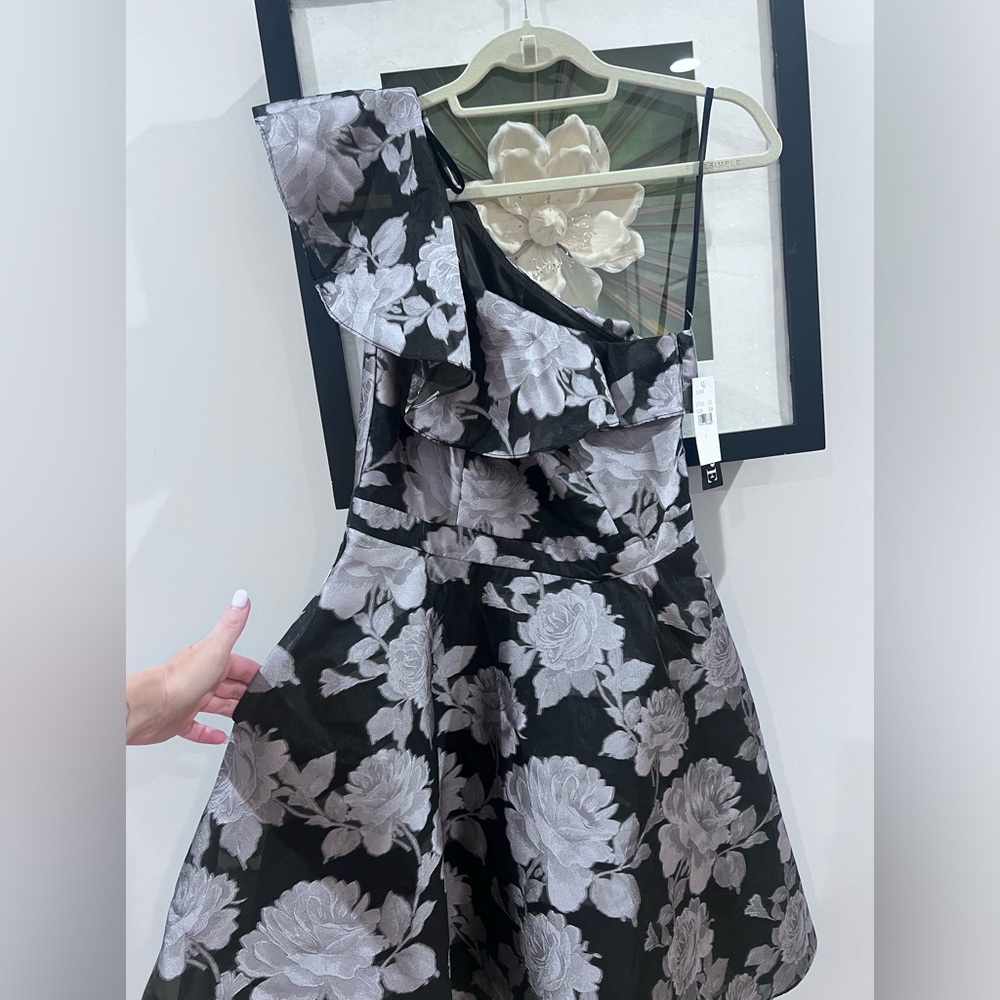 Xscape Black and White One Shoulder Dress